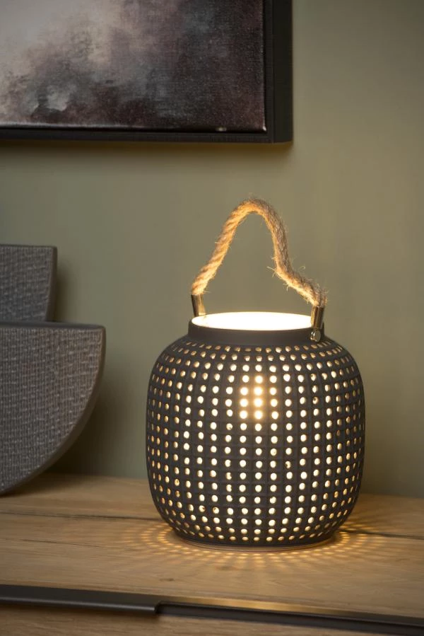 Lucide SAFIYA - Lampe de table - Ø 16,5 cm - 1xE14 - Gris - ambiance 1